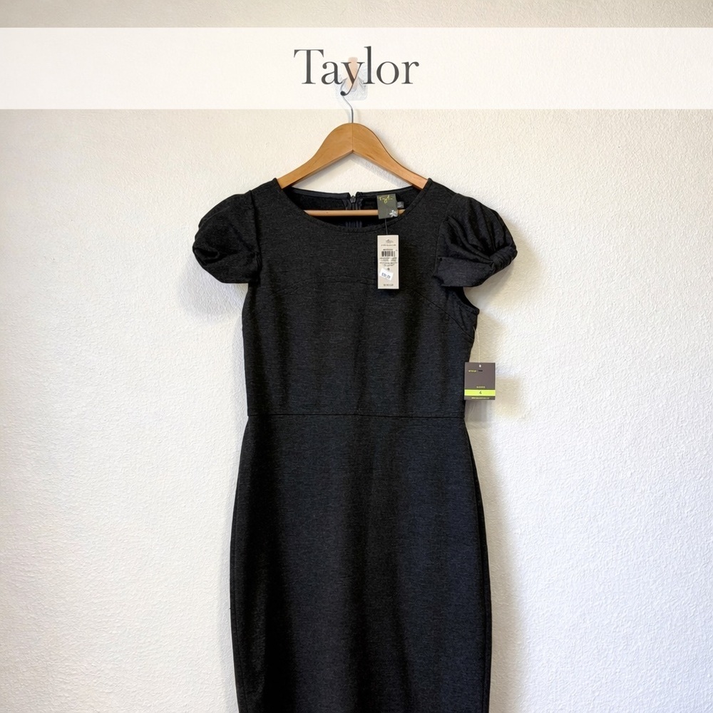Taylor Charcoal Gray Puff Sleeve Sheath Dress Size 4 NWT